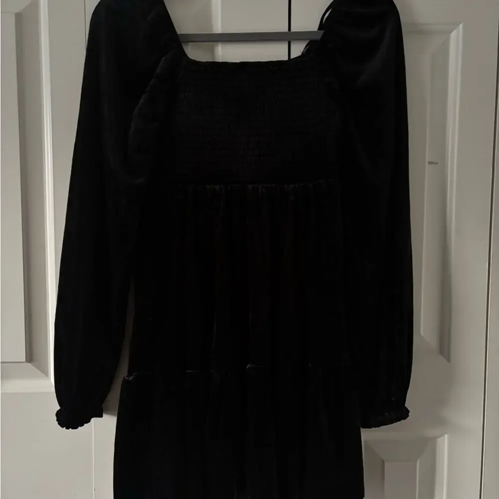 Black Velvet Smocked Babydoll Dress - Picture 11 of 13